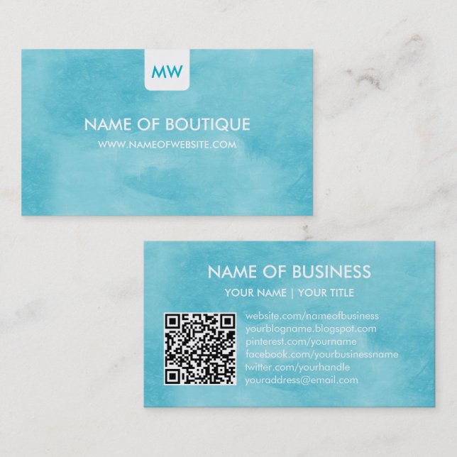 Turkos Boutique QR-kod Design Visitkort (Fram/baksida)