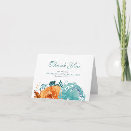 Turkos Bränd Orange Höst Blommig Tacksamhet Tack Kort