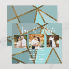 Turkos Brons Modern Bröllop Spara Datum