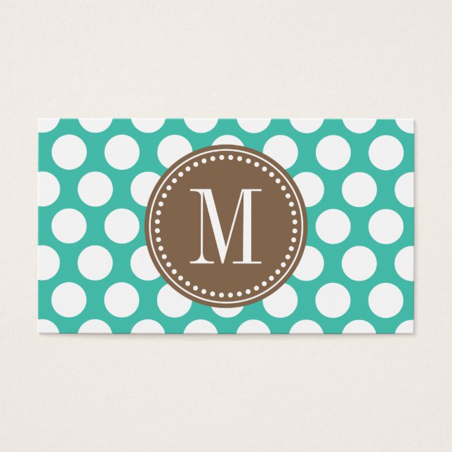 Turkos & Brown | Big Polka dots Monogramme Visitkort (Framsidan)