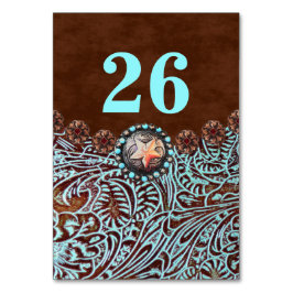 turkos brun land westerna bröllop bord bordsnummer