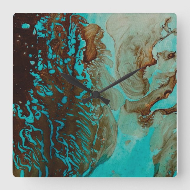 Turkos, brun och tan fyrkantig klocka (Framsida)