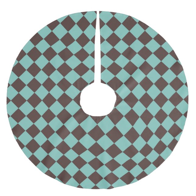 Turkos Brun Rutig Diamantmönster Julgransmatta Borstad Polyester (Framsidan)