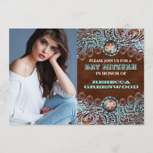 turkos brun westerna land BAT MITZVAH Inbjudningar