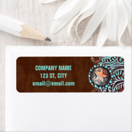 turkos, brunt westernt land, verktygsläder returadress etikett