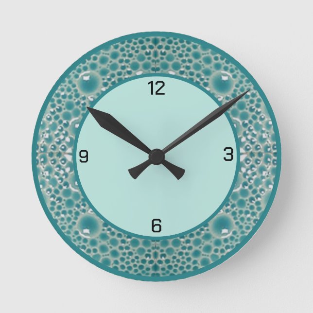 Turkos Bubble Wall Clock för badrum Rund Klocka (Framsida)