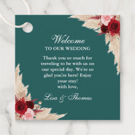 Turkos Burgunder Rosor Bröllop Välkommen Gåvor Etiketter