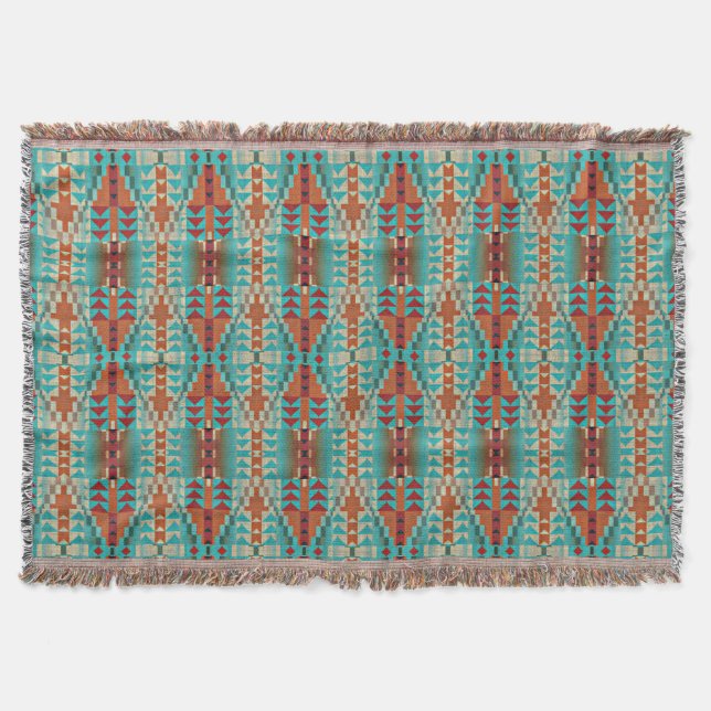 Turkos Burnt Orange Brown Mosaic Mönster Filt (Framsidan)