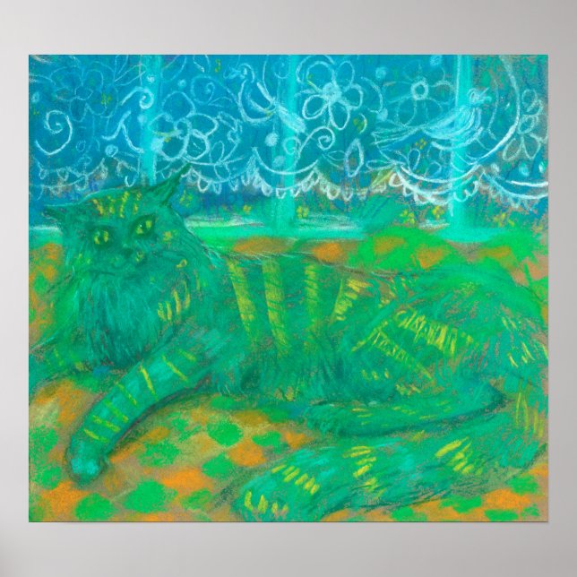 Turkos Cat Pastel Painting Pet Animal Porträtt Poster (Framsidan)