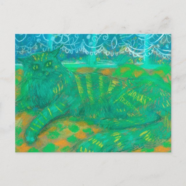 Turkos Cat Pastel Painting Pet Porträtt Vykort (Framsida)