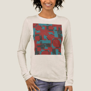 Turkos Charcol Red Slanted Abstrakt MCM-utseende T Shirt