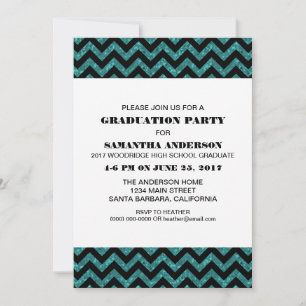 Turkos Chevron Glitter Examen Fests Inbjudan