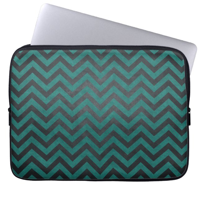 Turkos Chevron-mönster Laptop Sleeve (Framsidan)