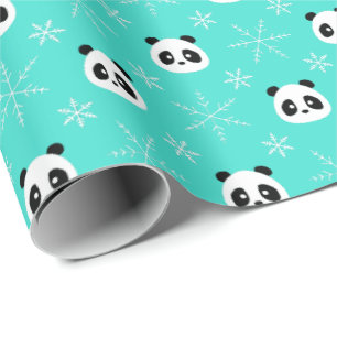 Turkos - Cute Pandas med Snöflingor Presentpapper