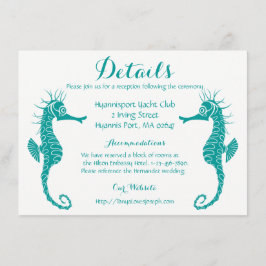 Turkos detaljerad sjöhästar strand bröllop tilläggskort