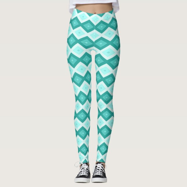 Turkos diamant mönster leggings (Framsida)