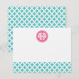 Turkos Diamonds Circle Monogram Stationery Anteckningskort