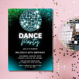 Turkos Diskoboll Glitter Dansfest Födelsedag Inbjudningar