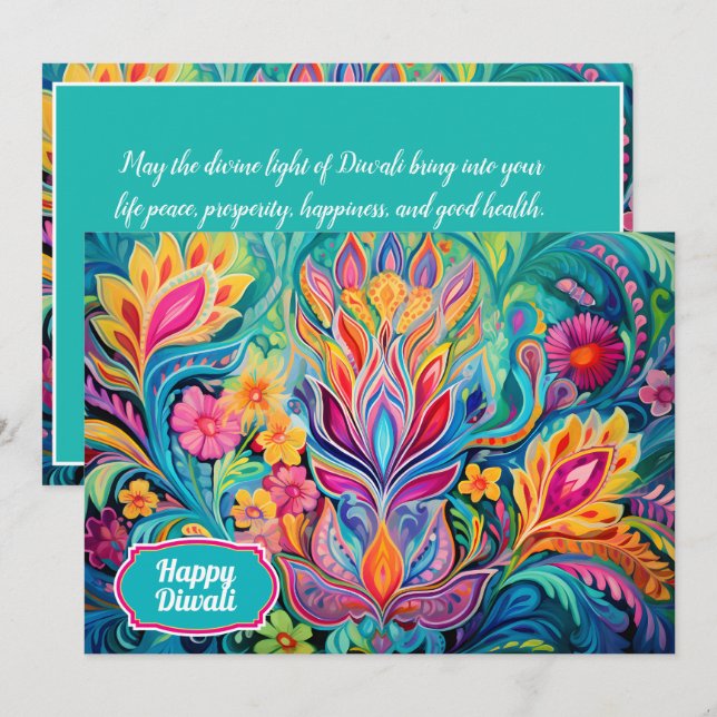 Turkos Diwali Drömlandskap kort (Fram/baksida)