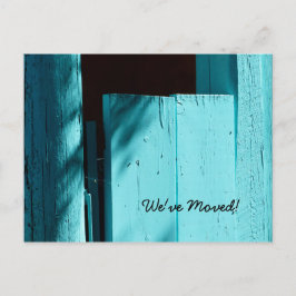 Turkos dörr, meddelande om ny adress vykort