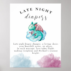 Turkos Dragon Baby Shower Late Night Diaper Poster