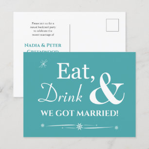 Turkos Eat Drink Vi Har Married Retro Elopement Vykort