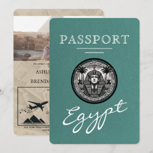 Turkos egyptiskt pass med bröllopsinbjudan inbjudningar