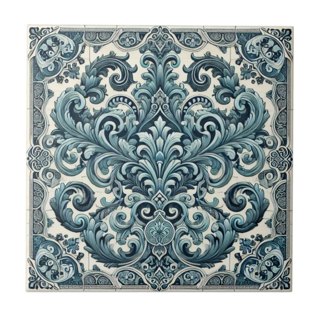 Turkos Elegans - Portugisisk Inspirerad Design Kakelplatta (Framsidan)