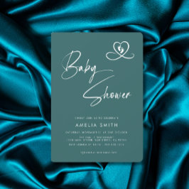 Turkos Elegant Skrift Barnkalas Hjärtavtryck Inbjudningar