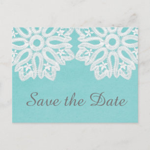Turkos Elegant Spets Save the Date-Brevkort Meddelande Vykort