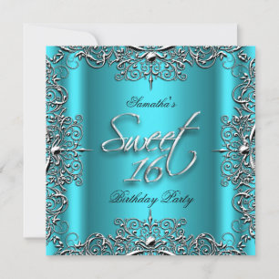 Turkos Elegant Sweet Sixteen 16 Födelsedagsfest Inbjudningar