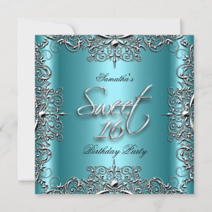 Turkos Elegant Sweet Sixteen Söt 16 Födelsedagsfes Inbjudningar