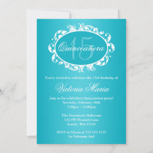 Turkos Elegant Virvlande Quinceanera Födelsedagsfe Inbjudningar