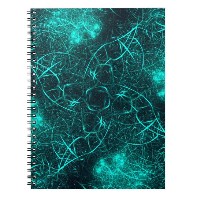 Turkos Elektrisk Energi Web Fraktal Konst Anteckningsbok (Framsidan)