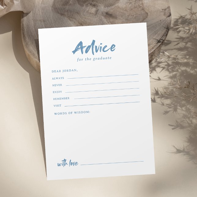 Turkos Enkel Modern Borstskrift Examen Rådkort (Teal Simple Modern Brush Script Graduation Advice Card)