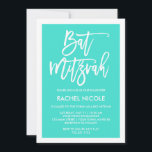 Turkos| Enkel modern typografi Bat mitzvah Inbjudningar<br><div class="desc">Den här enkla men ändå snyggt Bat mitzvah inbjudan har en färgad med turkosa med vit gräns och modern vit typografi.</div>