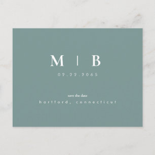 Turkos enkel och snygg monogram turkos Save the Da Meddelande Vykort