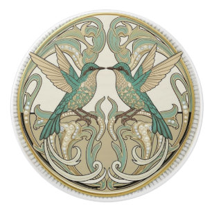 Turkos Fåglar Sage Grön Guld Art Deco Nouveau Knopp