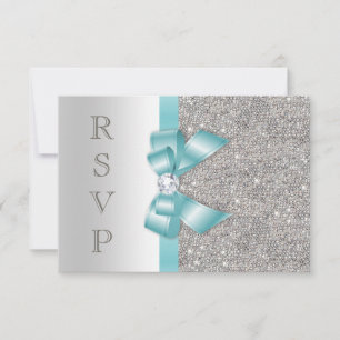 Turkos Falsk Båge Silver Diamanter RSVP OSA Kort