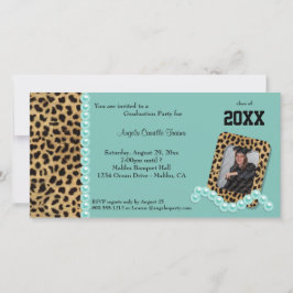 Turkos Falsk Leopard Och Matchande Pärlor Inbjudan