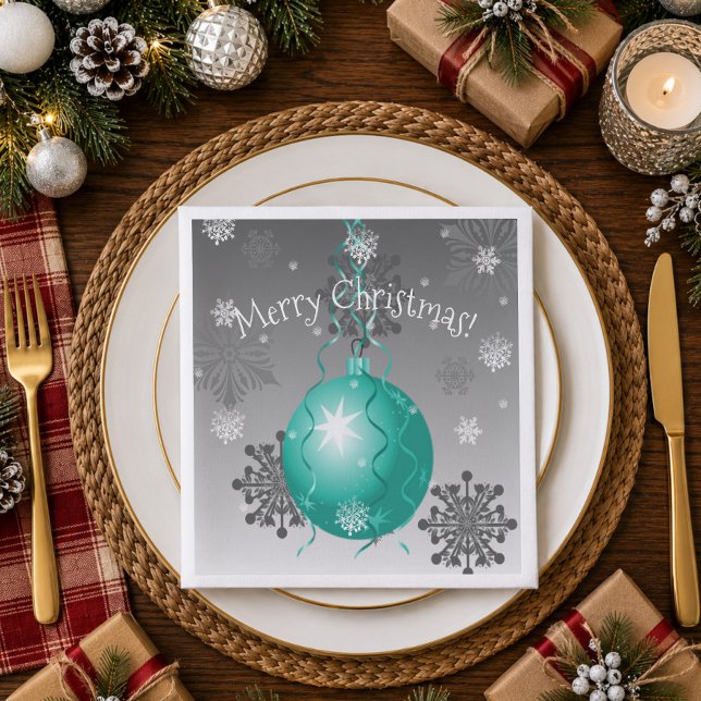 Turkos Fancy julgransprydnad Pappersservett (Teal Fancy Christmas Ornament Paper Napkins)