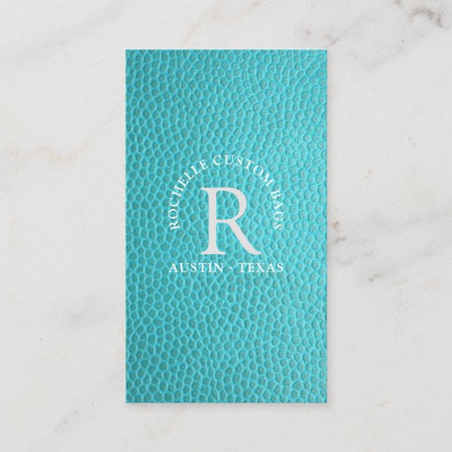Turkos faux-läder, inringat monogram visitkort (Framsida)