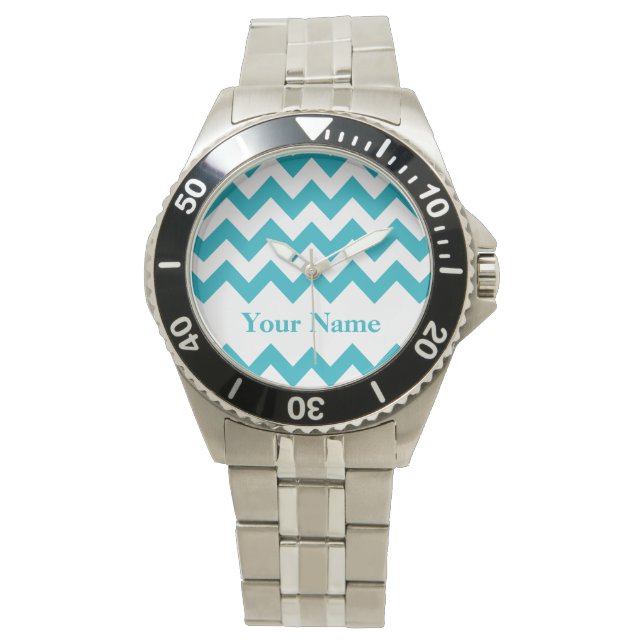 Turkos fet Chevron med monogram Armbandsur (Framsida)