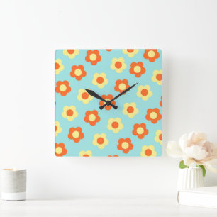 Turkos fet Y2K Wildblommor Vibrant Home Decor Fyrkantig Klocka