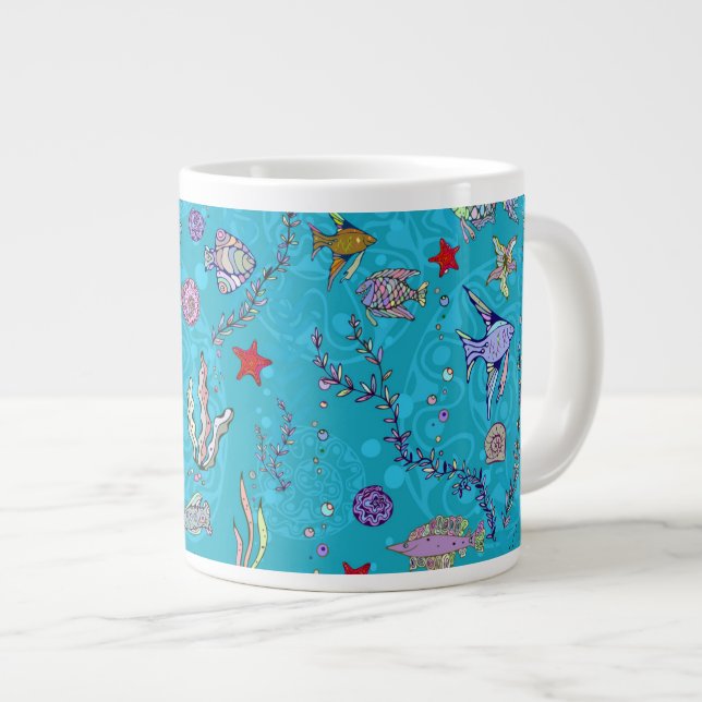 Turkos Fish Mönster Jumbo Mugg (Framsida höger)