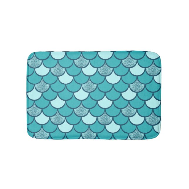Turkos-fisk  mönster med glitter, effekt badrumsmatta (Framsidan)