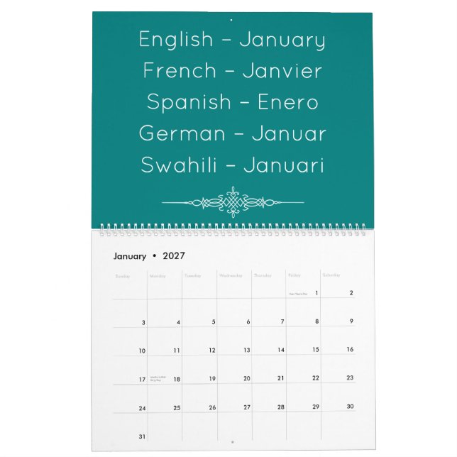 Turkos flerspråkig kalender (Jan 2027)