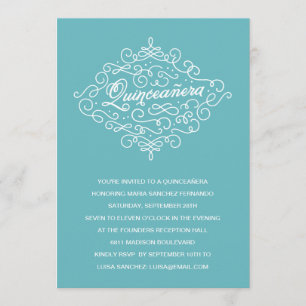 Turkos Flourish Quinceanera Party Inbjudningar
