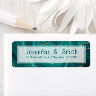 Turkos flytande marmor struktur med guld accenter returadress etikett