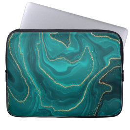 Turkos flytande marmorbakgrund med guld laptop fodral